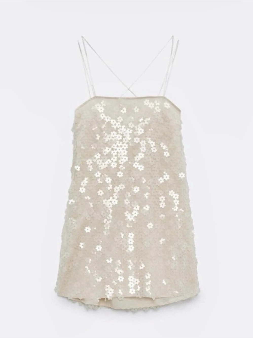 Zara Sequin Floral Mini Dress in White
